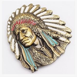 Beautiful New Warrior colorful detailed Chief headress belt buckleBeautiful New
